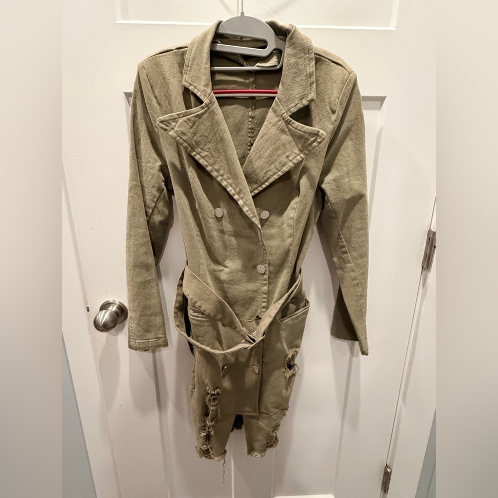 Good Time USA Olive Distressed Utility Jacket Belted Long Medium